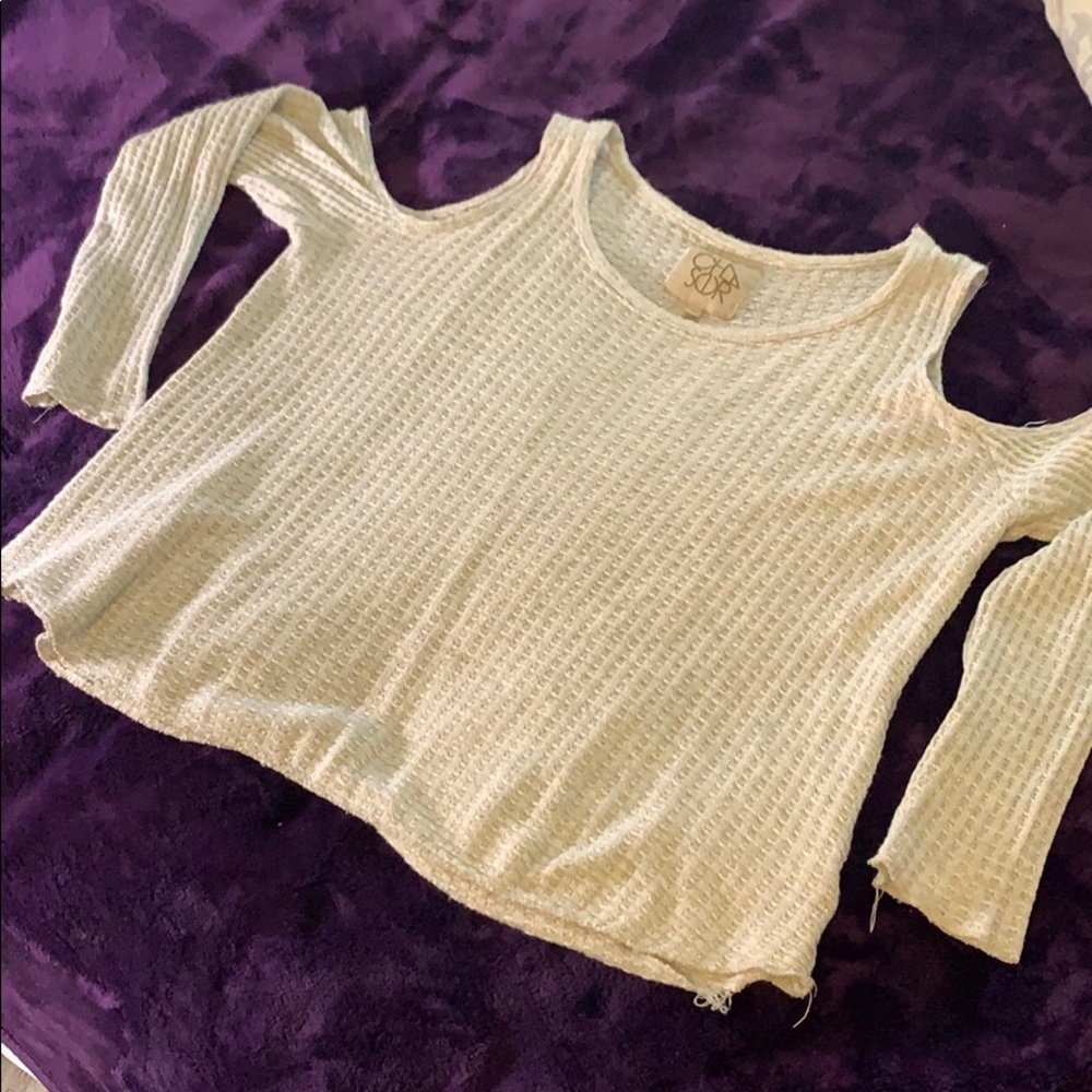 Open Shoulder Long Sleeve Flowy Crop Top